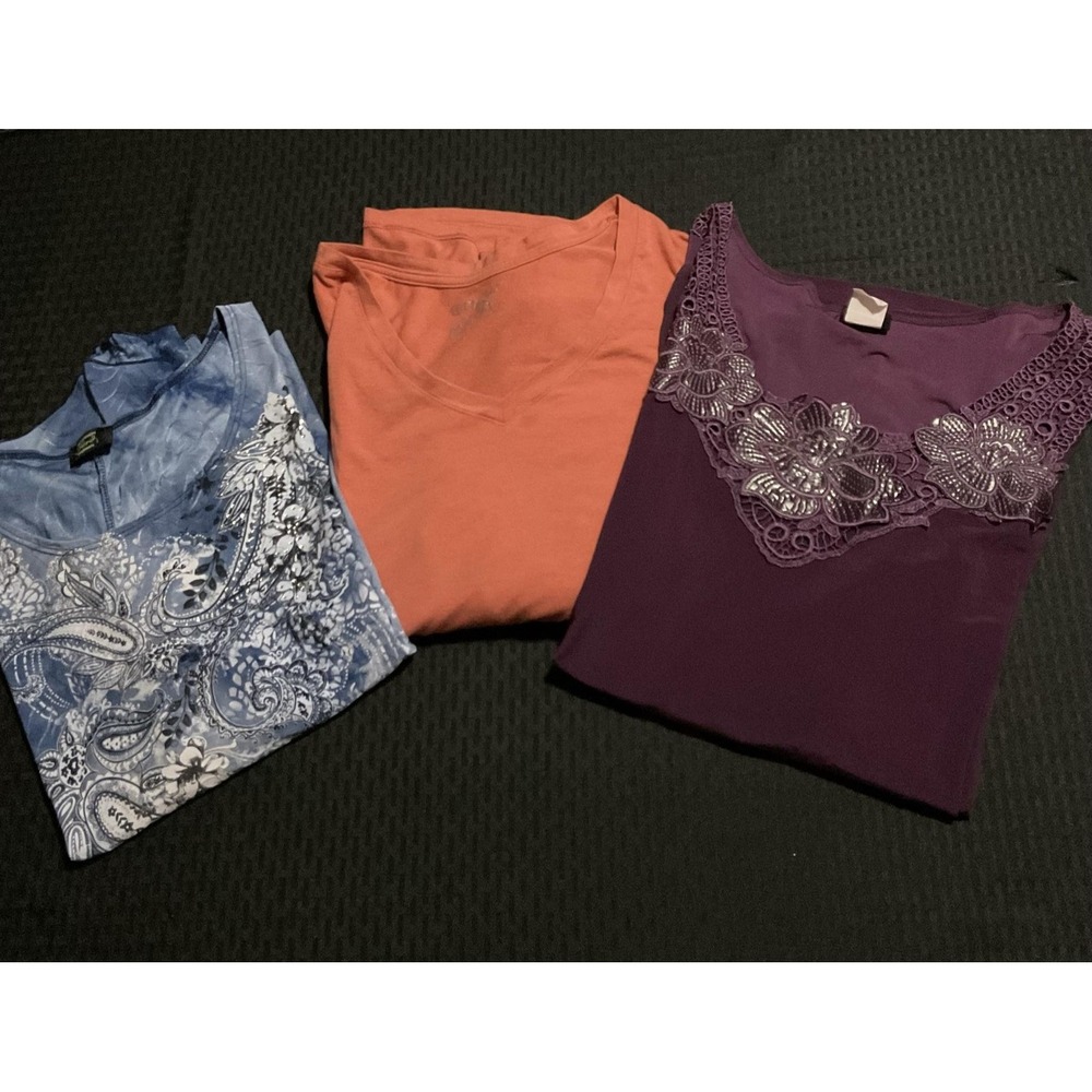Mixed Brands Shirt Womens 2XL Plus Multicolour Scoop Neck Short Sleeve Tee Lot 3